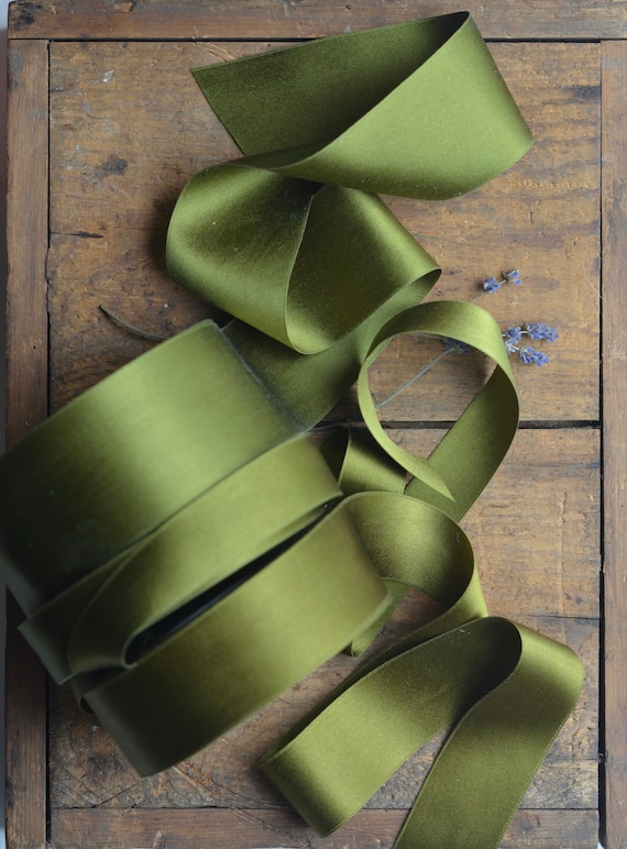 Forest Green Silk Satin Ribbon - 100% silk - Sew Vintagely