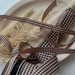 black and peach check taffeta 1" or 3/8" ribbon