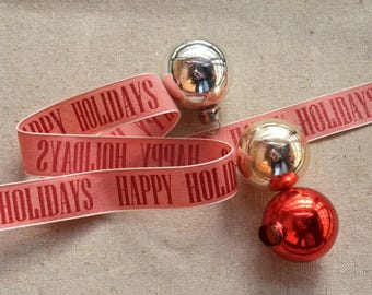 red sparkle happy holidays printed 1" ribbon
