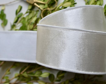 white plush velvet and faux dupioni wired ribbon
