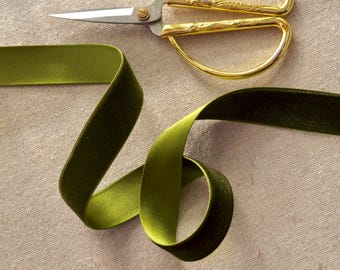 donkerolijfgroen 1" 24 mm Japans fluweel en satijn