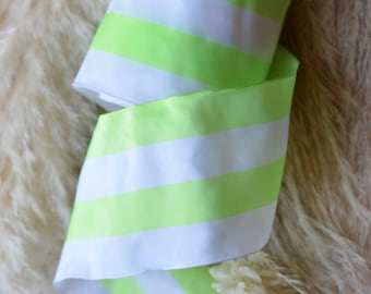 key lime green and white striped 3 3/4" wired french taffeta ribbon