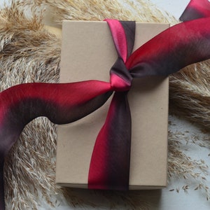 carmine red and faded ink hand dyed 1 1/2&quot; silk ribbon