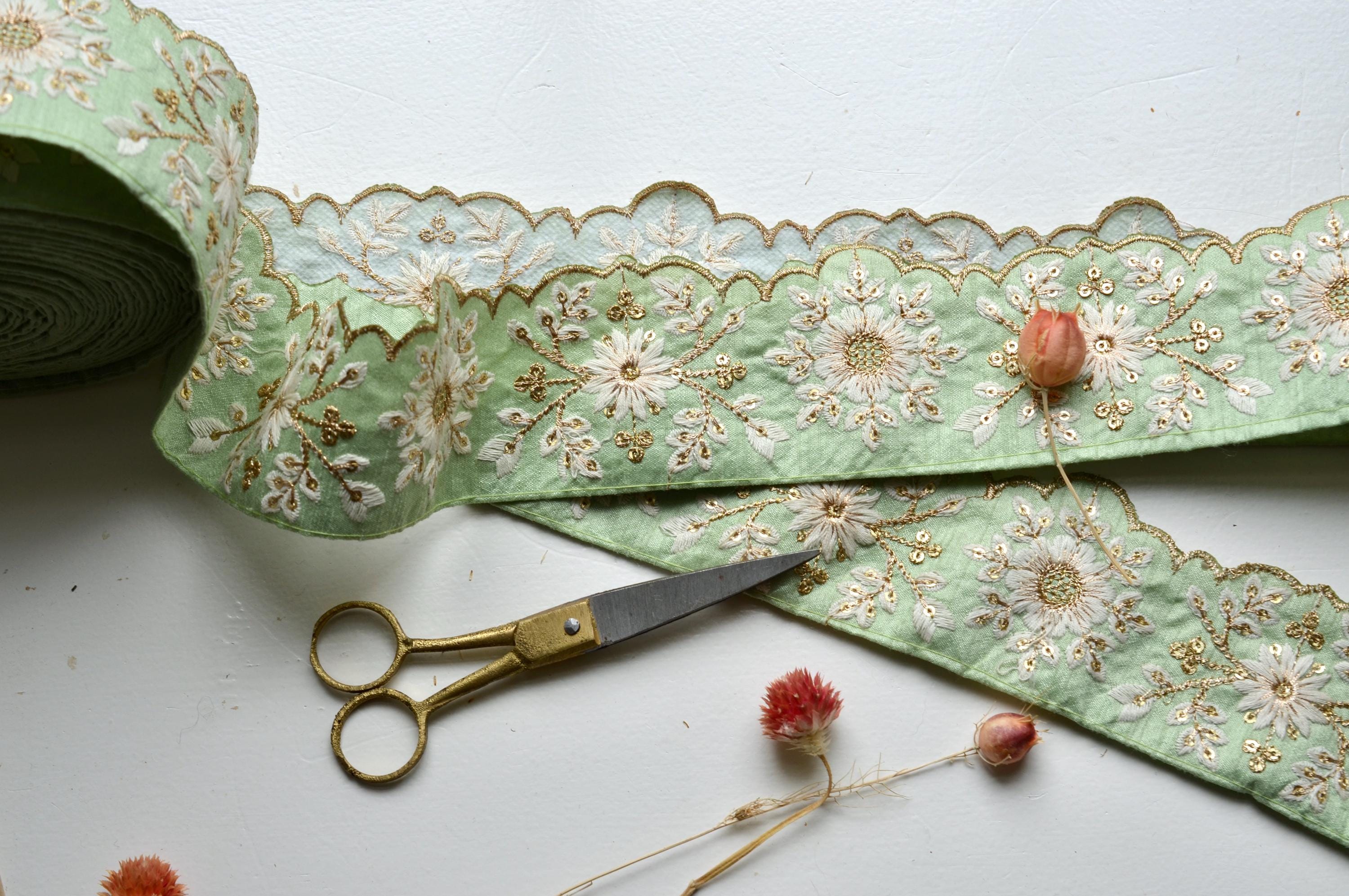 Mint Scalloped Embroidered Ribbon - Etsy