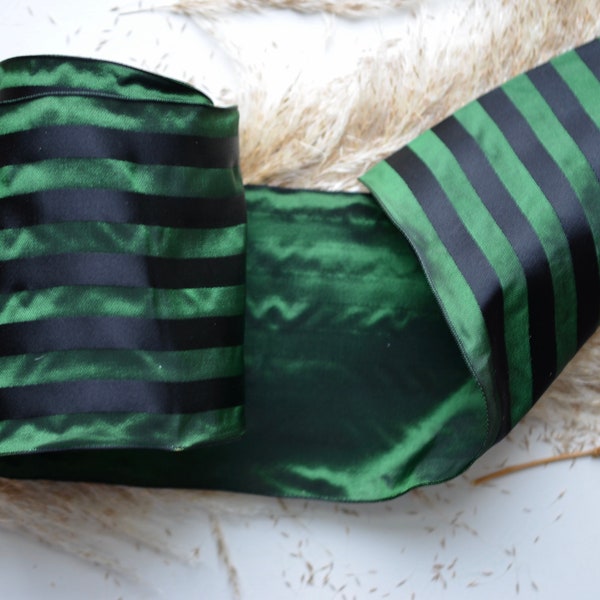 evergreen and black striped 4 3/4" wide taffeta ribbon