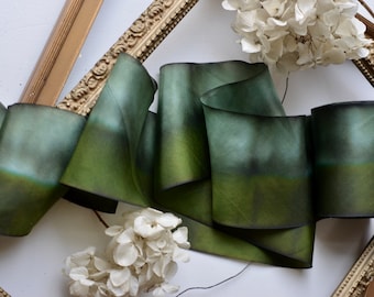 mossy green hand dyed silk ribbon