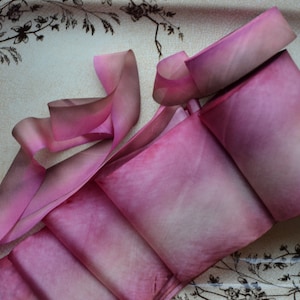 rosy rhubarb pink hand dyed silk ribbon image 3