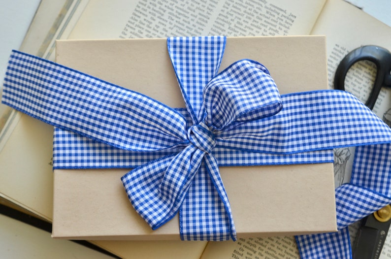 royal blue and white check 1 1/2 english ribbon image 5