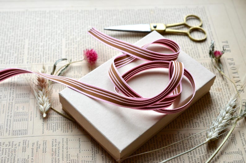 Chocolate Straw String Ribbon Chocolate and Pink Striped 1/2