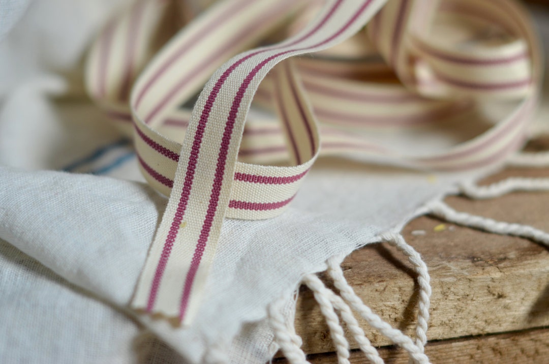 Cream Ruffle Ribbon Burgundy and Cream Stripe Cotton Ribbon - Etsy