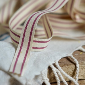 burgundy red and cream stripe cotton ribbon