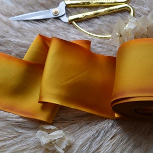baltic golden amber 2 1/2" or 1 1/2" wide hand dyed silk ribbon