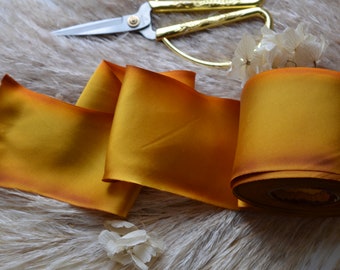 baltic golden amber 2 1/2" or 1 1/2" wide hand dyed silk ribbon