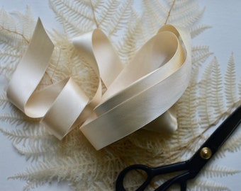 light buttercream silk satin 1 1/2" or 1" wide ribbon