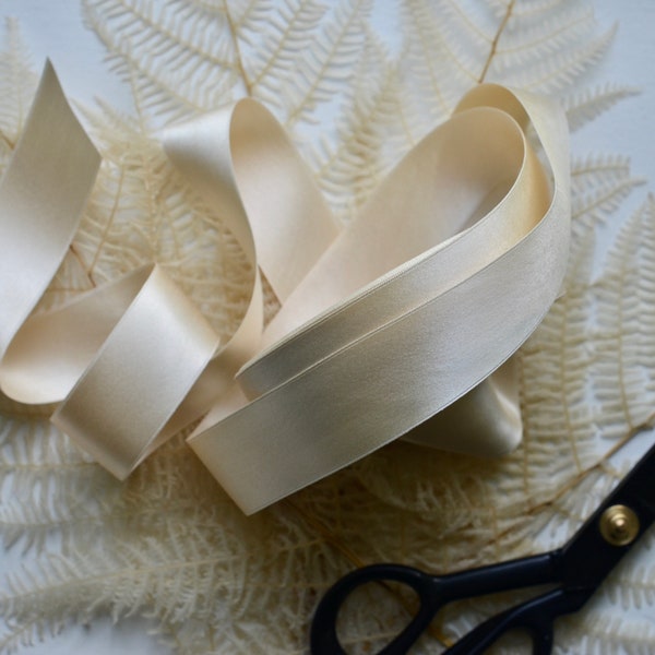 light buttercream silk satin 1 1/2" or 1" wide ribbon