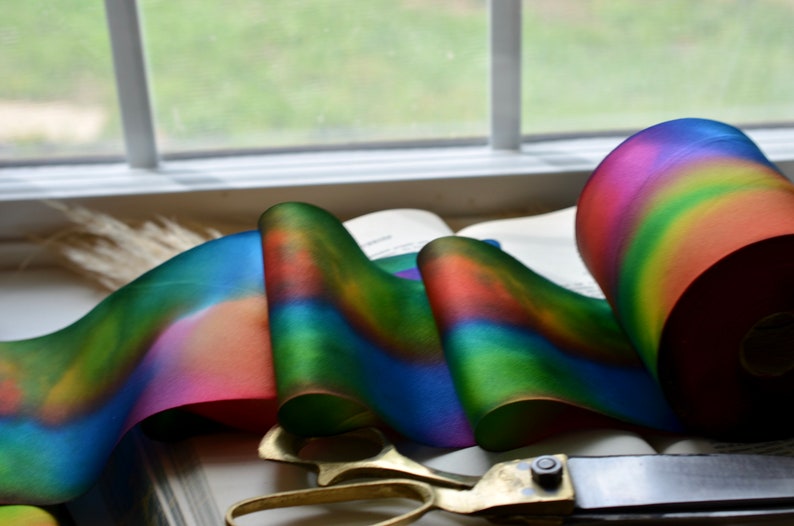 rainbow 4 or 2 1/2 hand dyed silk satin ribbon image 5
