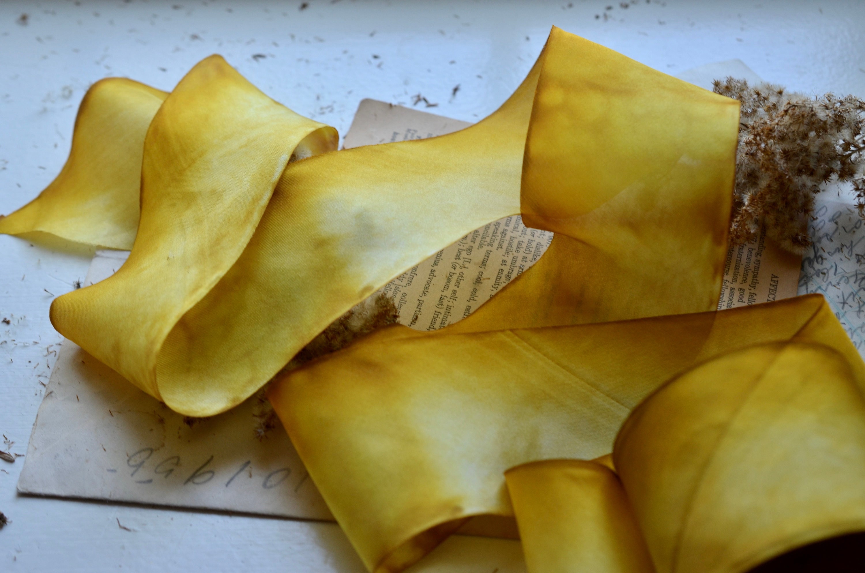 honey amber 2 1/2" or 1 1/2" wide hand dyed silk ribbon
