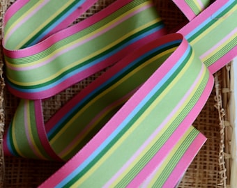 pink, yellow and green striped 2" grosgrain