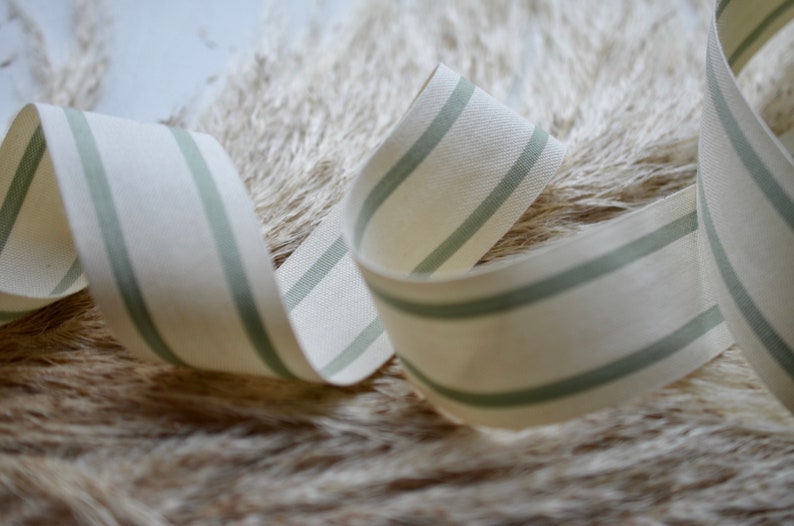 sage greige 1 1/2 ticking stripe ribbon image 1