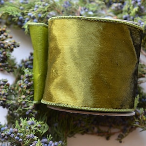 olive green plush velvet and faux dupioni wired ribbon