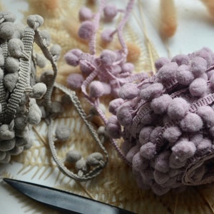 pom pom trim dusty lavender or taupe