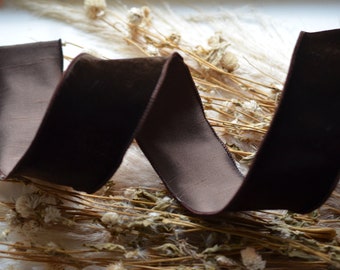 10 yard roll of dark walnut chocolate velvet and dupioni ribbon