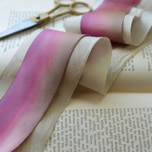 rosy rhubarb pink hand dyed silk ribbon 1 1/2 Inches