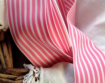 warm pink and white striped grosgrain ribbon