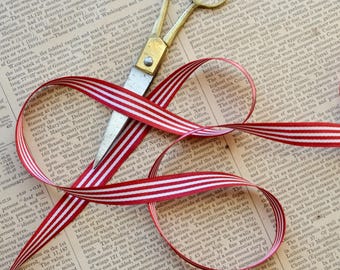 cranberry and white satin stripe 1/2" ribbon