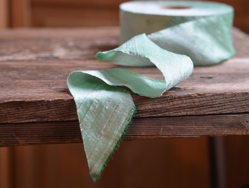 mint light aqua green dupioni silk ribbon image 1