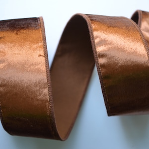 russet brown plush velvet 4&quot; or 2 1/2&quot; wired ribbon 5 yard roll