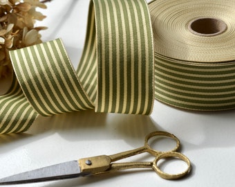 loden green and oatmeal striped grosgrain ribbon
