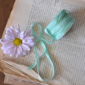 54 yard roll of light aqua silk ribbon