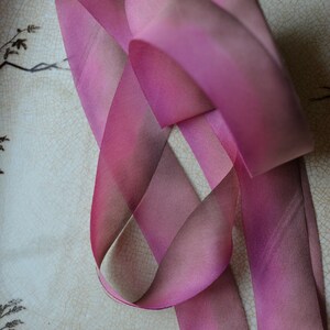 rosy rhubarb pink hand dyed silk ribbon 1 Inches