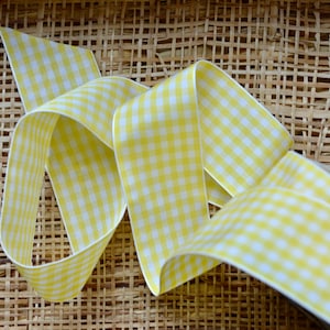 Ruban de taffetas à carreaux jaune citron et blanc de 1 1/2", 1" ou 3/8"