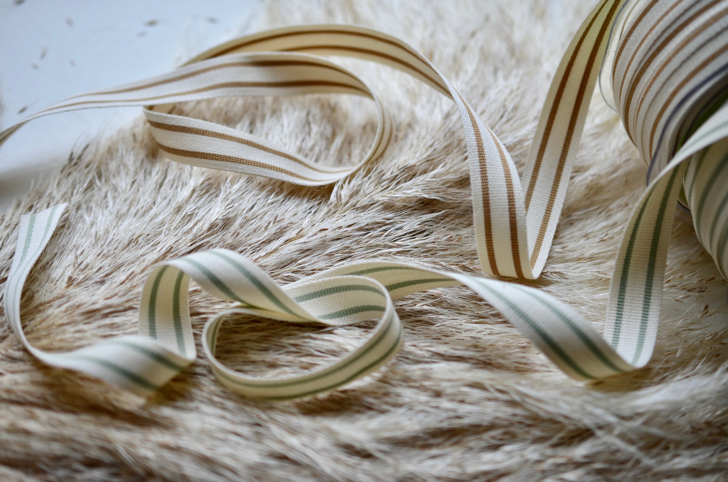 Tobacco Brown and Cream Ticking Stripe 5/8