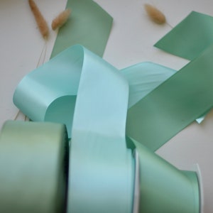 bright sage, robins egg blue and celadon 2 1/4" satin ribbon