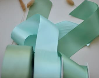 bright sage, robins egg blue and celadon 2 1/4" satin ribbon