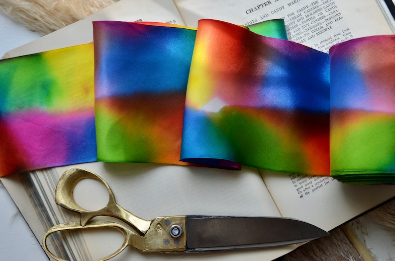 rainbow 4 or 2 1/2 hand dyed silk satin ribbon image 4