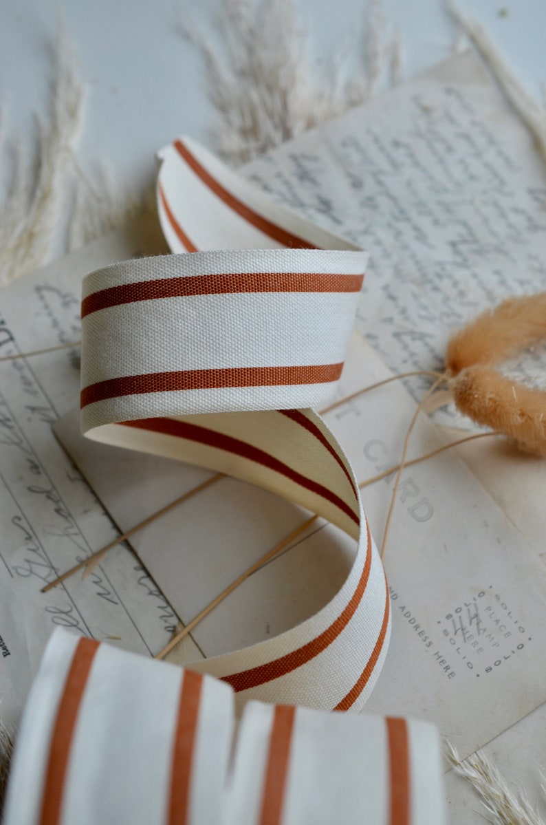 Tan Striped Ribbon Burnt Ruby 1 1/2