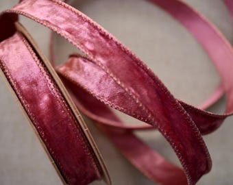 dark rose 1" wired velvet 10 yard roll