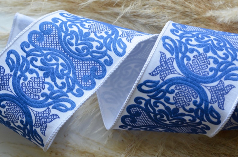 chinoiserie blue and white wired ribbon image 7