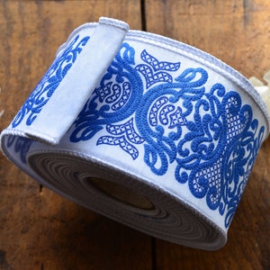 chinoiserie blue and white wired ribbon 2 1/2 Inches