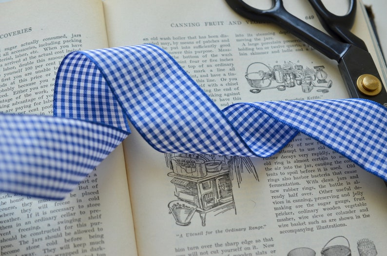 royal blue and white check 1 1/2 english ribbon image 4