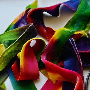 rainbow bright 2 1/2&quot; hand dyed silk velvet