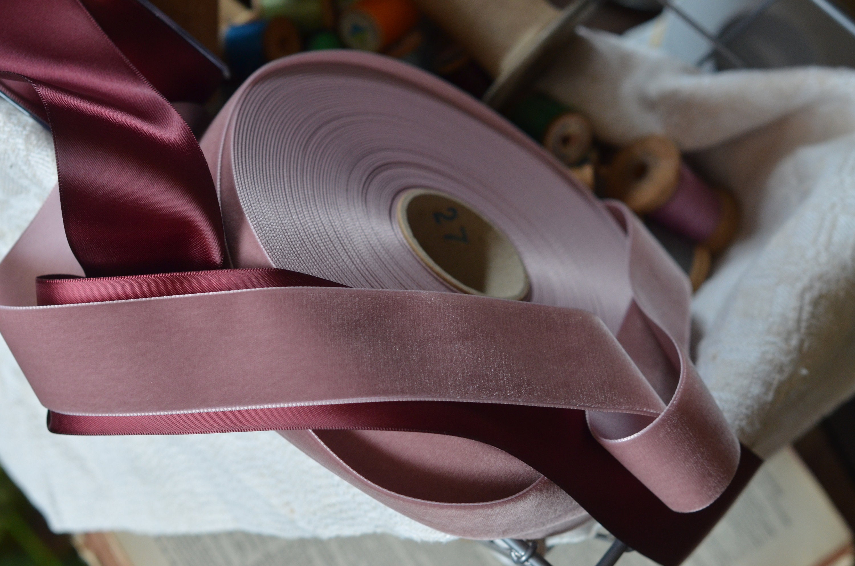 dusty rose mauve 1 1/2" wide swiss velvet ribbon