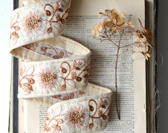 embroidered bronze and creme floral on ivory silk trim