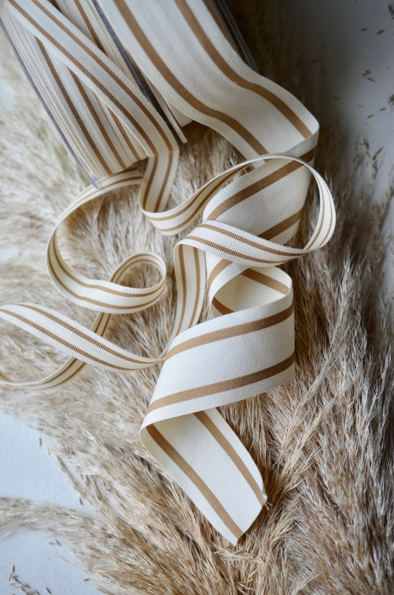Tan Striped Ribbon Tobacco Brown 1 1/2