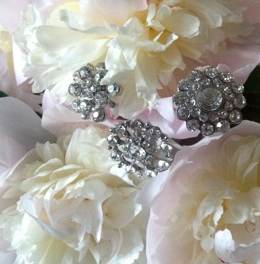 Set of Three Silver and Crystal Floral Picks Etsy