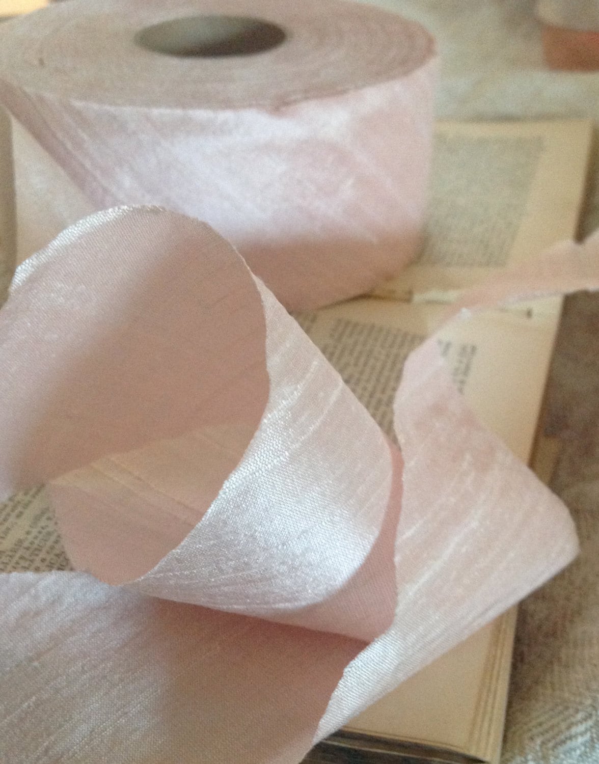 blush pink 2" wide dupioni silk ribbon